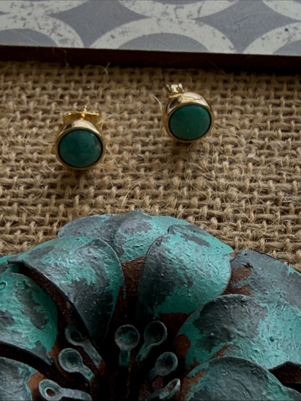 Pierced turquoise studs posts style lovely round color is exquisite gold plated - Picture 9 of 13